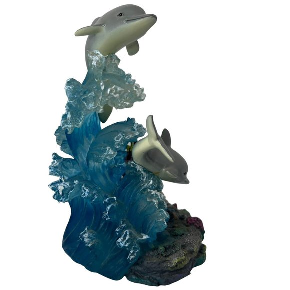 Vintage 1990s Splashing Dolphins Figurine Room Decor Water Coral Moorish 7 in - Picture 8 of 11